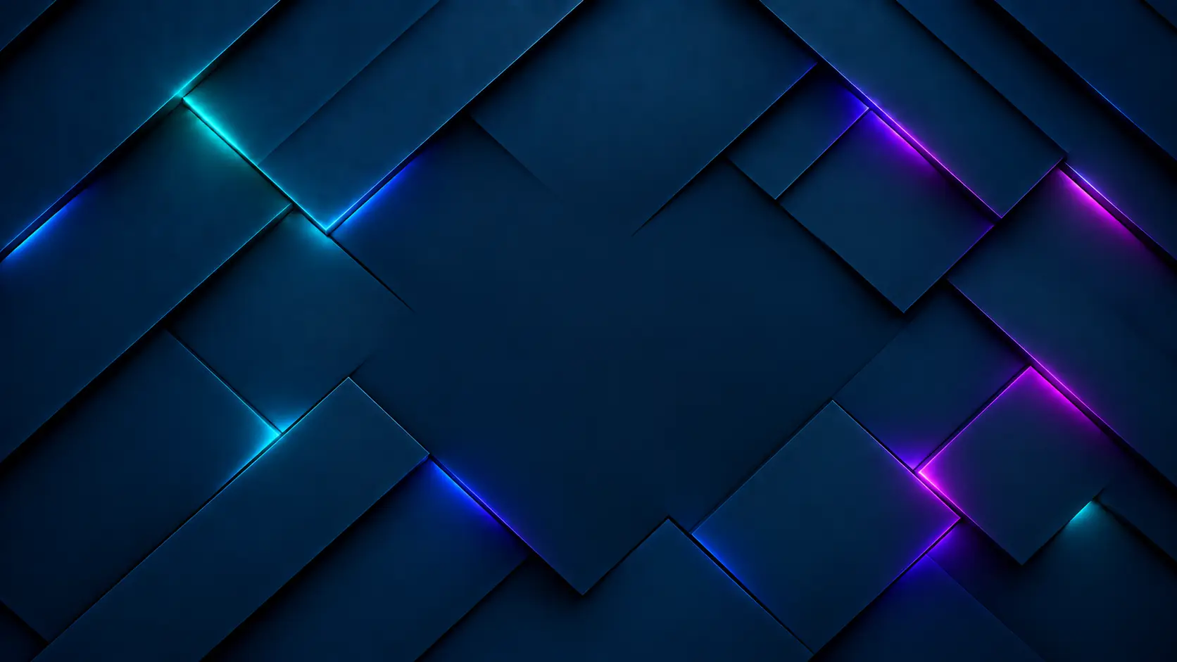 Interlocking midnight blue plates with cyan and violet light shining through their seams